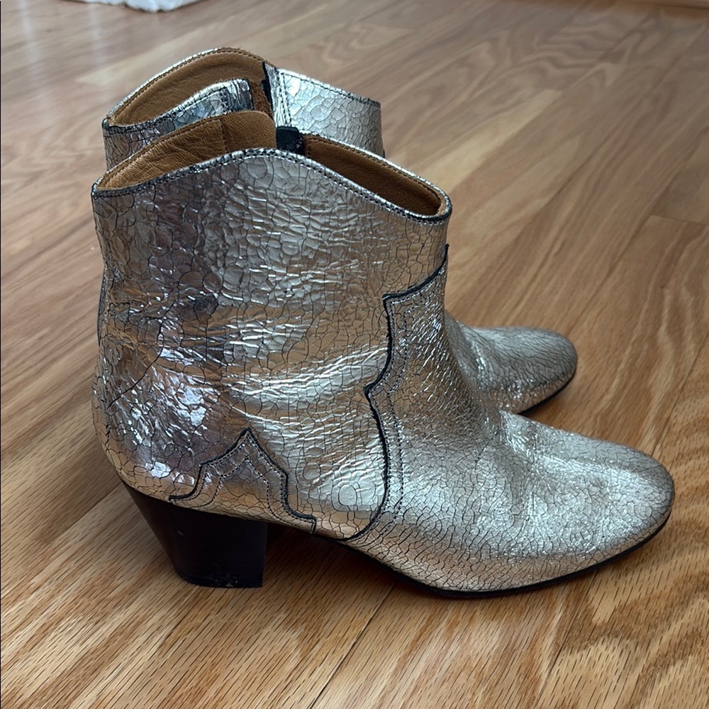 Isabel Marant Silver Ankle Boots with Western Influence